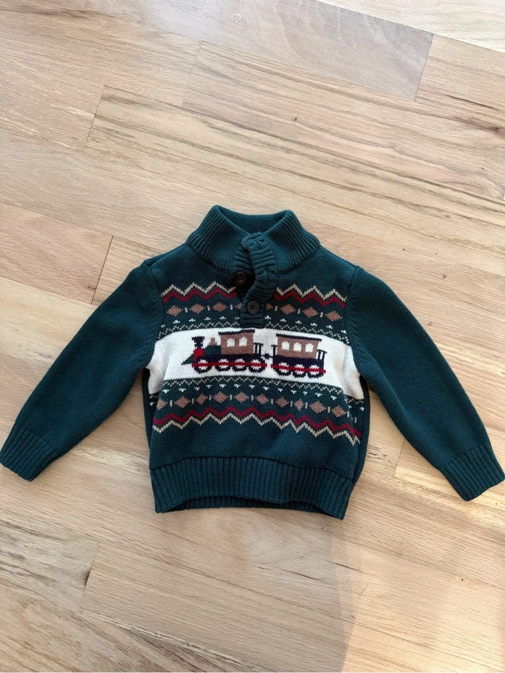 The Children's Place Teal Knit Train baby Christmas Sweater